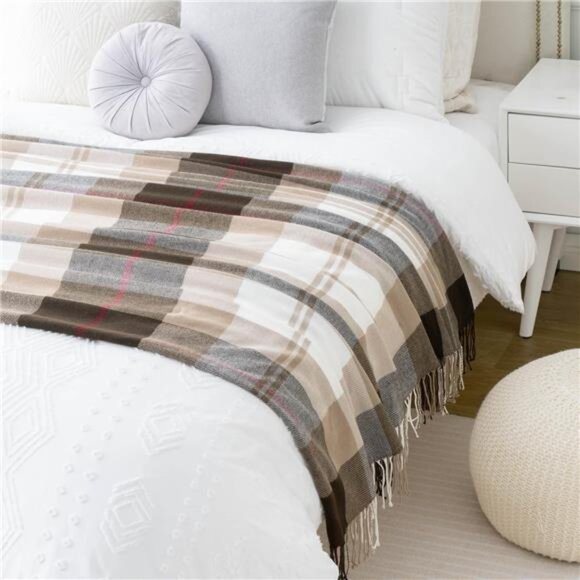 Brown Plaid Throw Blanket Buffalo Check Lightweight Cozy Couch Bed Sofa Blanket - Picture 3 of 7
